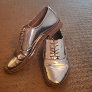 ZARA SILVER METALLIC  LACE UP OXFORD LOAFER